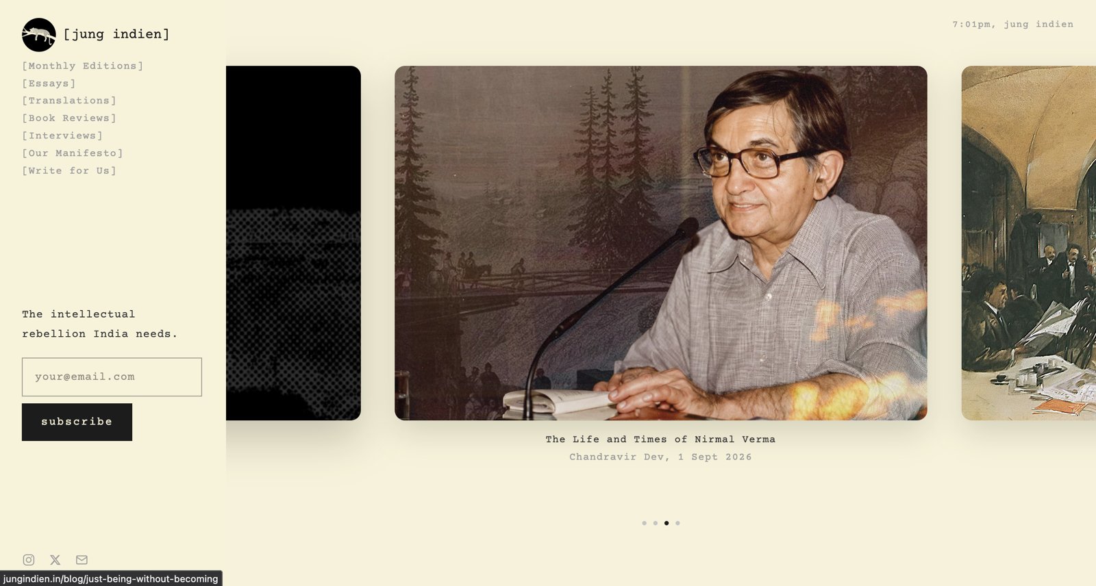 The home page: monthly editions as a carousel